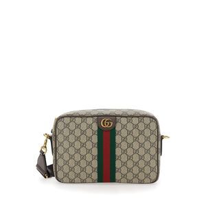 Gucci Men Shoulder Bag "Ophidia" With Iconic Details In Beige Leather For Women